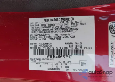 2013 Ford Mustang V6 Premium from USA, damaged, VIN 1ZVBP8AM5D5277947